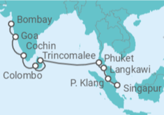 Itinerario del Crucero De Bombay a Singapur - Silversea