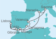 Itinerario del Crucero Francia, España, Gibraltar, Portugal - Costa Cruceros