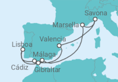 Itinerario del Crucero Francia, España, Portugal, Gibraltar - Costa Cruceros