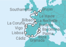 Itinerario del Crucero Francia, España e Inglaterra  - NCL Norwegian Cruise Line