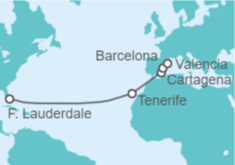 Itinerario del Crucero Transatlántico a Barcelona - Princess Cruises