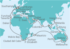 Itinerario del Crucero Vuelta al mundo - Cunard