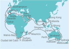 Itinerario del Crucero Vuelta al mundo 2026 Cunard - Cunard