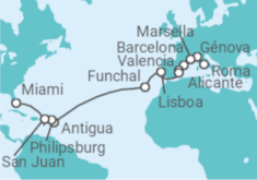 Itinerario del Crucero Desde Civitavecchia (Roma) a Miami (EEUU) - MSC Cruceros