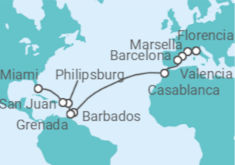 Itinerario del Crucero Francia, España, Marruecos, Barbados, Saint Maarten, Puerto Rico - MSC Cruceros