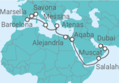 Itinerario del Crucero Francia, España, Italia, Grecia, Egipto, Jordania, Omán - Costa Cruceros