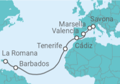 Itinerario del Crucero Francia, España, Barbados - Costa Cruceros