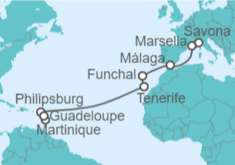 Itinerario del Crucero Francia, España, Portugal, Saint Maarten, Martinica - Costa Cruceros