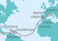 Itinerario del Crucero Francia, España, Barbados, República Dominicana, Santa Lucía - Costa Cruceros