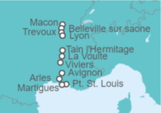 Itinerario del Crucero El Ródano y el Saona, de las puertas de la Provenza a Lyon   - CroisiEurope