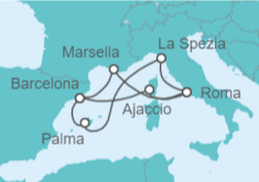 Itinerario del Crucero Francia, España, Italia - AIDA