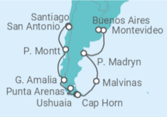 Itinerario del Crucero Viaje Completo Sudamérica y Patagonia desde Madrid - Princess Cruises