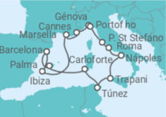 Itinerario del Crucero España, Francia, Italia, Túnez - Explora Journeys