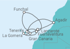 Itinerario del Crucero Islas Canarias, Madeira y Marruecos - AIDA