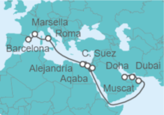 Itinerario del Crucero Desde Barcelona a Dubái - MSC Cruceros