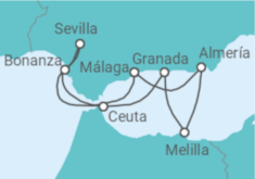 Itinerario del Crucero Encantos del sur: de Málaga a Sevilla y más allá - Alma Cruceros