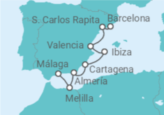 Itinerario del Crucero De Barcelona a Málaga con el encanto mediterráneo - Alma Cruceros