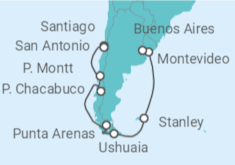 Itinerario del Crucero Viaje completo Patagonia y Tierra de Fuego - Holland America Line