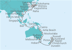 Itinerario del Crucero Grand Voyage:  De Auckland a Yokohama - Azamara