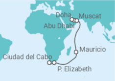 Itinerario del Crucero De Abu Dhabi a Ciudad del Cabo  - AIDA