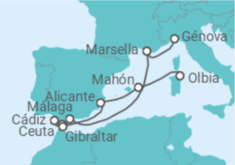 Itinerario del Crucero Francia, España, Gibraltar - MSC Cruceros