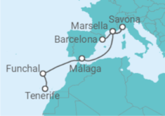 Itinerario del Crucero Francia, Italia, España y Portugal - Costa Cruceros