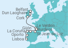 Itinerario del Crucero De Irlanda al viaje Ibérico - Oceania Cruises