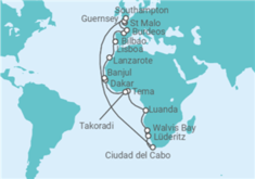 Itinerario del Crucero Vuelta al mundo 2025.  De Lisboa a Lisboa - Silversea