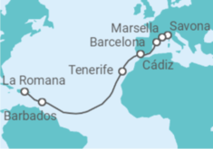 Itinerario del Crucero Francia, España, Barbados - Costa Cruceros