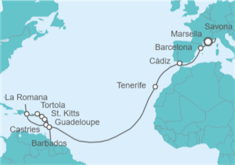 Itinerario del Crucero Desde Savona (Italia) a La Romana (R.Dominicana) - Costa Cruceros