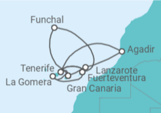 Itinerario del Crucero Gran viaje a las Islas Canarias con Madeira y Marruecos - AIDA