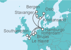 Itinerario del Crucero Reino Unido, Francia, Bélgica, Holanda, Alemania, Noruega - AIDA