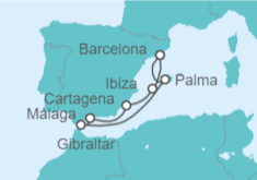 Itinerario del Crucero Tesoros del Mediterráneo con Gibraltar - AIDA