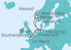 Itinerario del Crucero Noruega, Alemania, Reino Unido, Francia, Bélgica, Holanda - AIDA