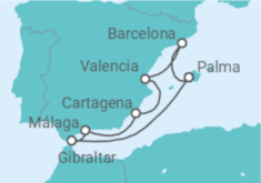 Itinerario del Crucero Tesoros del Mediterráneo con Gibraltar - AIDA