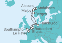 Itinerario del Crucero Noruega, Alemania, Reino Unido, Francia, Bélgica, Holanda - AIDA