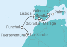 Itinerario del Crucero Andalucía, Madeira y Canarias III - AIDA