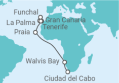 Itinerario del Crucero Sudáfrica, Namibia, Cabo Verde, España, Portugal - AIDA