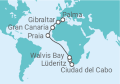 Itinerario del Crucero Sudáfrica, Namibia, Cabo Verde, España, Gibraltar - AIDA