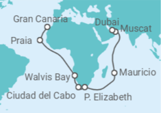 Itinerario del Crucero Globetrotter Cabo Verde, Sudáfrica y Mauricio 1 - AIDA