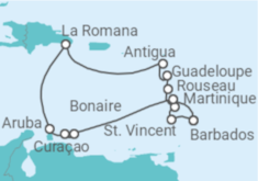 Itinerario del Crucero Santa Lucía, Guadalupe, Antigua Y Barbuda, República Dominicana, Aruba, Curaçao, Bonaire, San Eus... - AIDA