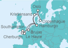 Itinerario del Crucero Dinamarca, Noruega, Alemania, Reino Unido, Francia, Bélgica - AIDA