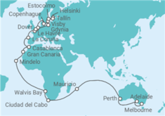 Itinerario del Crucero Segmento de Vuelta al mundo: de Melbourne a Dover - Princess Cruises