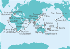 Itinerario del Crucero Tramo de vuelta al mundo. De San Francisco a Savona - Costa Cruceros