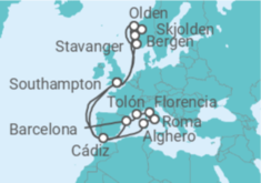 Itinerario del Crucero Fiordos noruegos y aventurero en el Mediterráneo - Princess Cruises