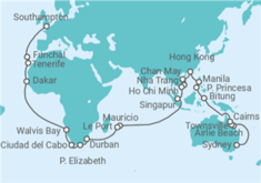 Itinerario del Crucero Segmento vuelta al mundo: de Sydney a Southampton - Cunard