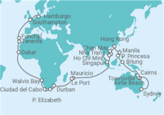 Itinerario del Crucero Segmento vuelta al mundo: de Sydney a Hamburgo - Cunard