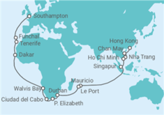 Itinerario del Crucero Segmento vuelta al mundo: de Hong Kong  a Southampton - Cunard