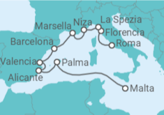 Itinerario del Crucero Joyas costeras mediterráneas - Oceania Cruises