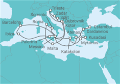 Itinerario del Crucero Italia, Grecia, Turquía, Malta, Montenegro, Croacia, España - Cunard